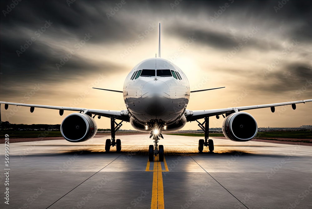 Plane taxiing on the runway. Made with Generative AI. Plane taxiing on the runway. Made with Generative AI.