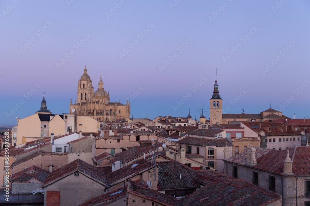 Panoramic view of Segovia and Guadarrama Mountains, Spain