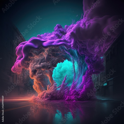 Purple Smoke Cloud Neon Color Portal to other Dimension - Abstract Futuristic Graphic Concept Design Artwork - Generative AI Illustration photo