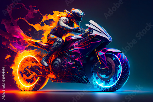 Crazy futuristic motorbike. Man On A Motorcycle. Generative AI.