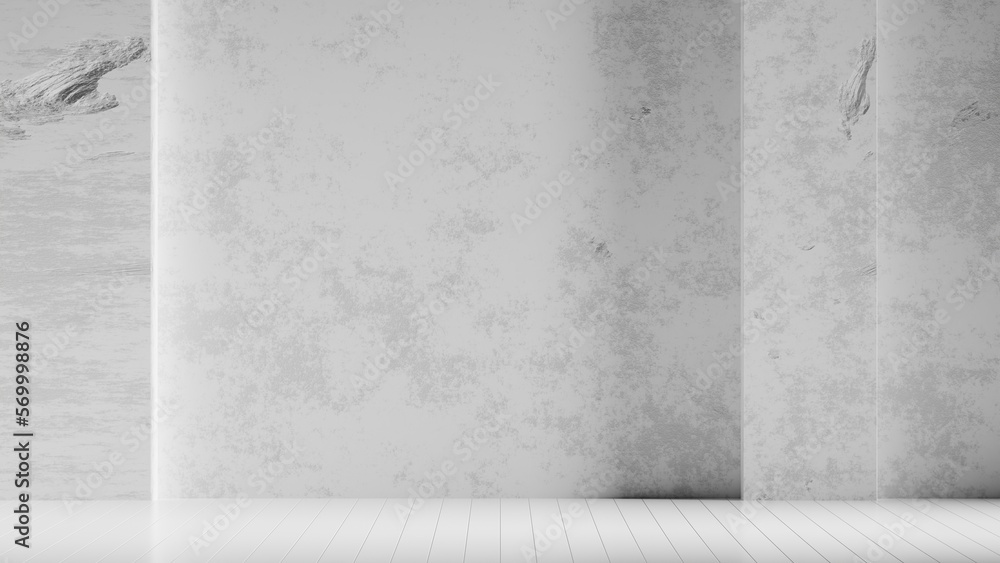 Fototapeta premium Empty room with concrete wall and white floor on 3d rendering. 3d render