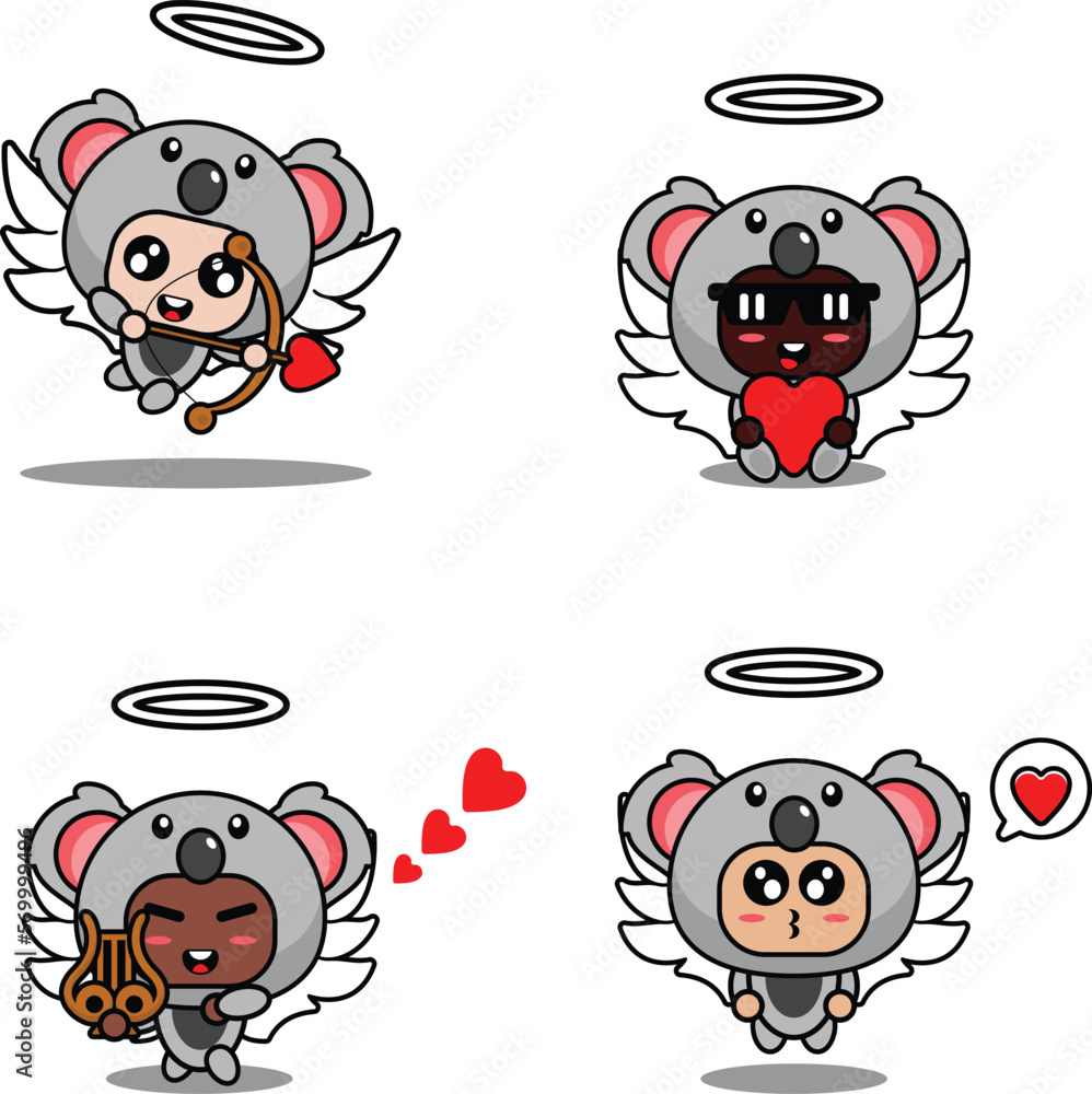 Fototapeta premium vector illustration cartoon animal mascot costume character koala cupid set bundle