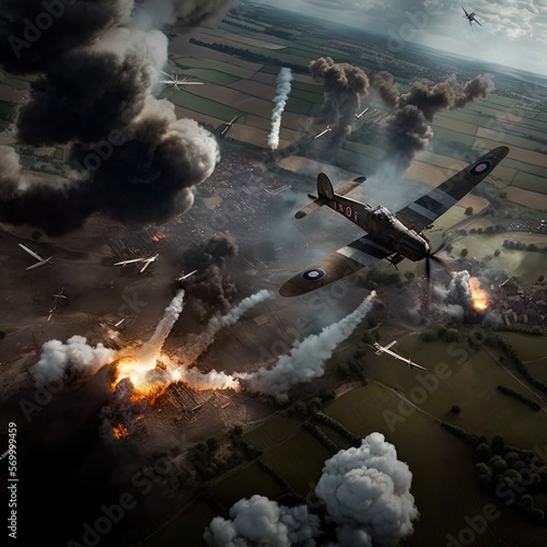 World War 2 aerial battle. Action scene. Made with Generative AI.