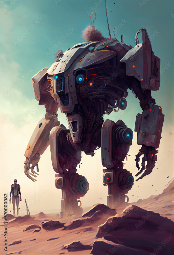 Fototapeta premium Futuristic Robot Soldier. Military robot. Generative AI.