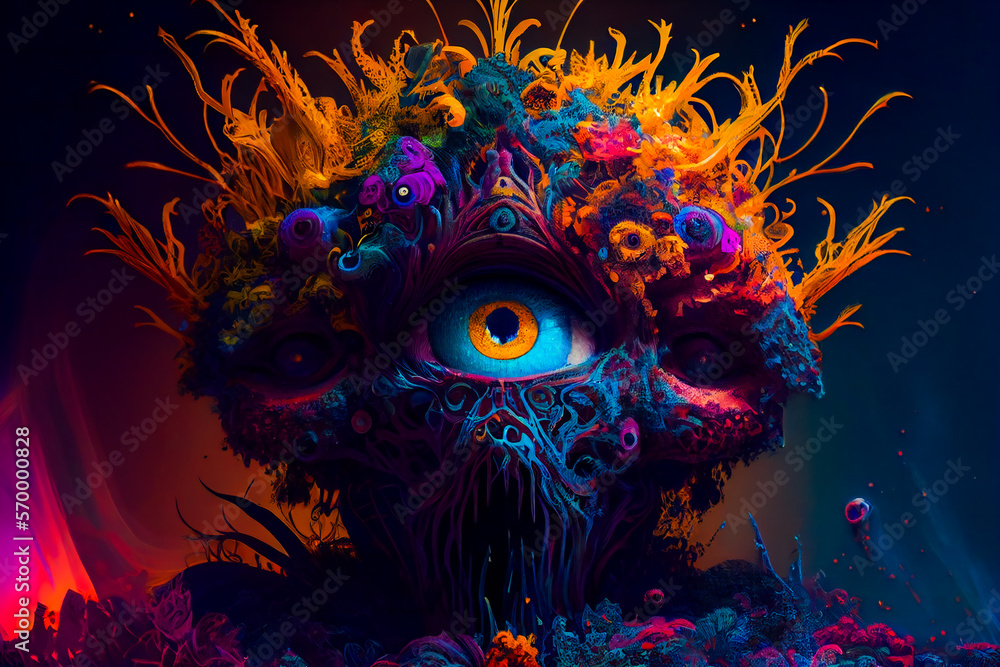 Fototapeta premium Horror Poster. Mystical head. psychedelic monster. Generative AI.