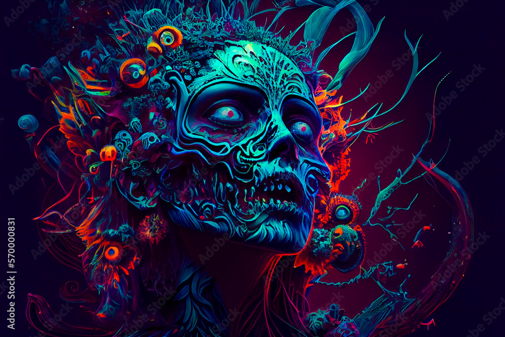 Horror Poster.  Mystical head.  psychedelic monster.  Generative AI.