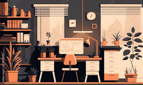 background minimalist illustration of home office flat office