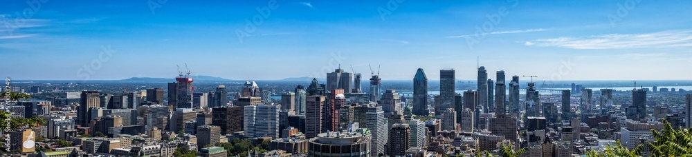 Montreal panorama cityscape view from the Mont Royal Park in a summer sunny day.