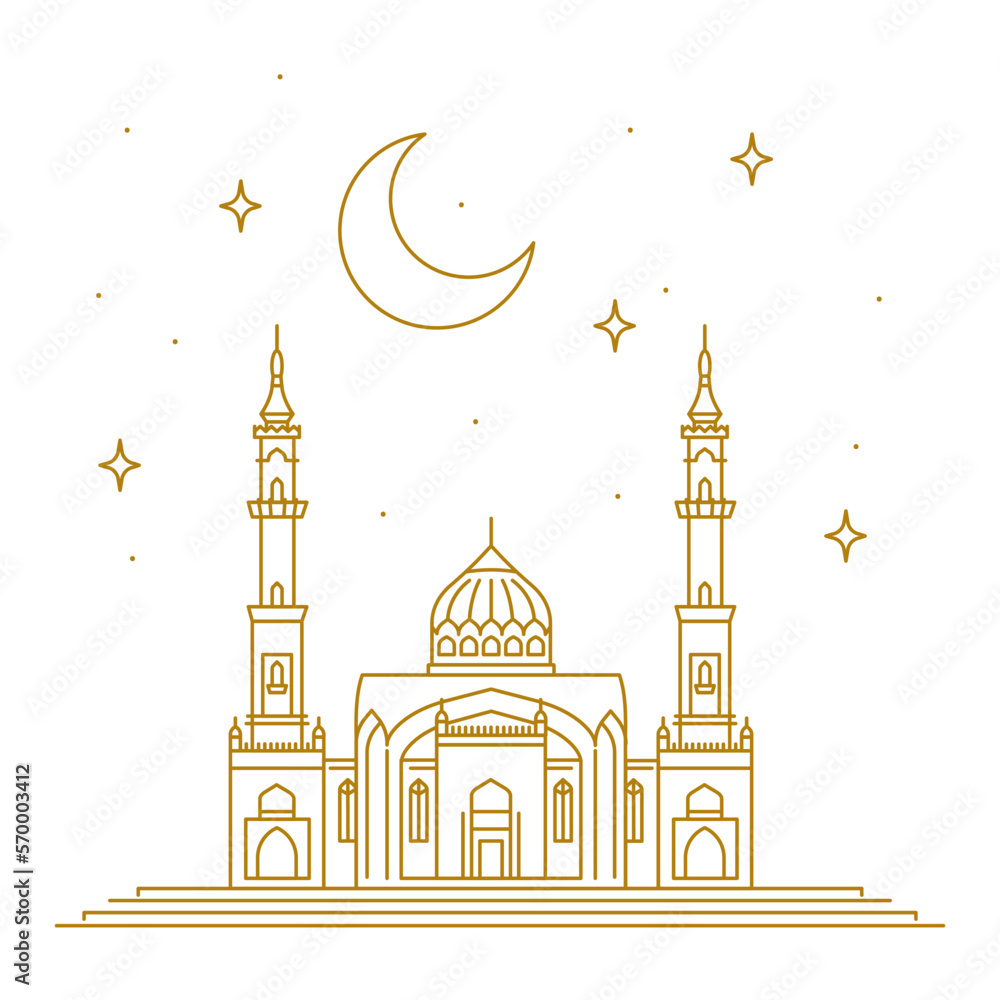 Islamic mosque. Ramadan mubarak greeting card concept design
