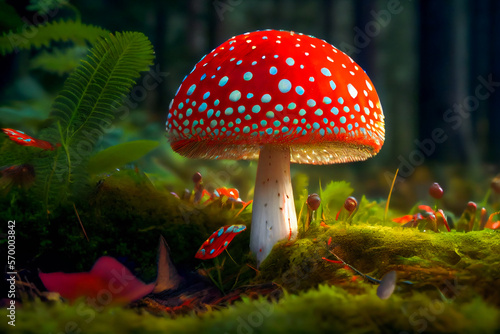 Red fly agaric in the forest. Generative AI.