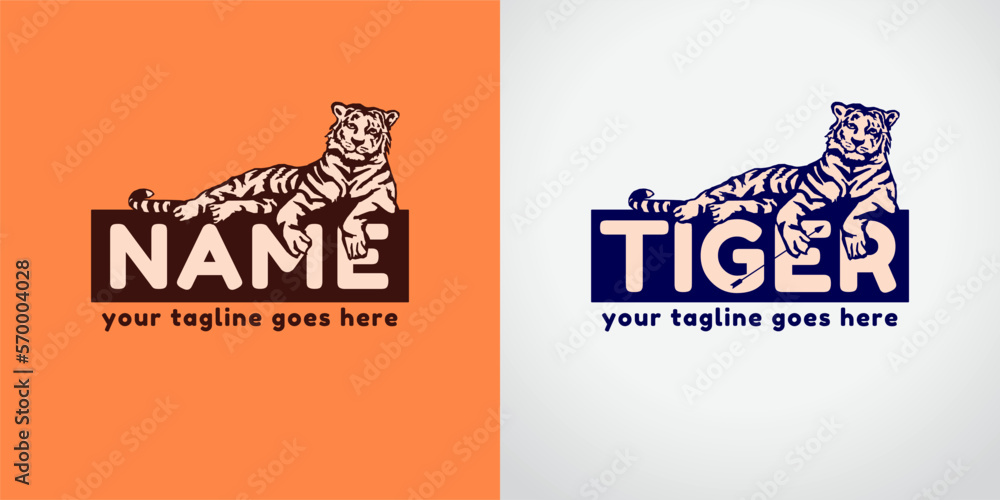 Lying tiger with an arrow. Vector logo for a company or organization, club emblem, symbol, sign. Vector illustration.