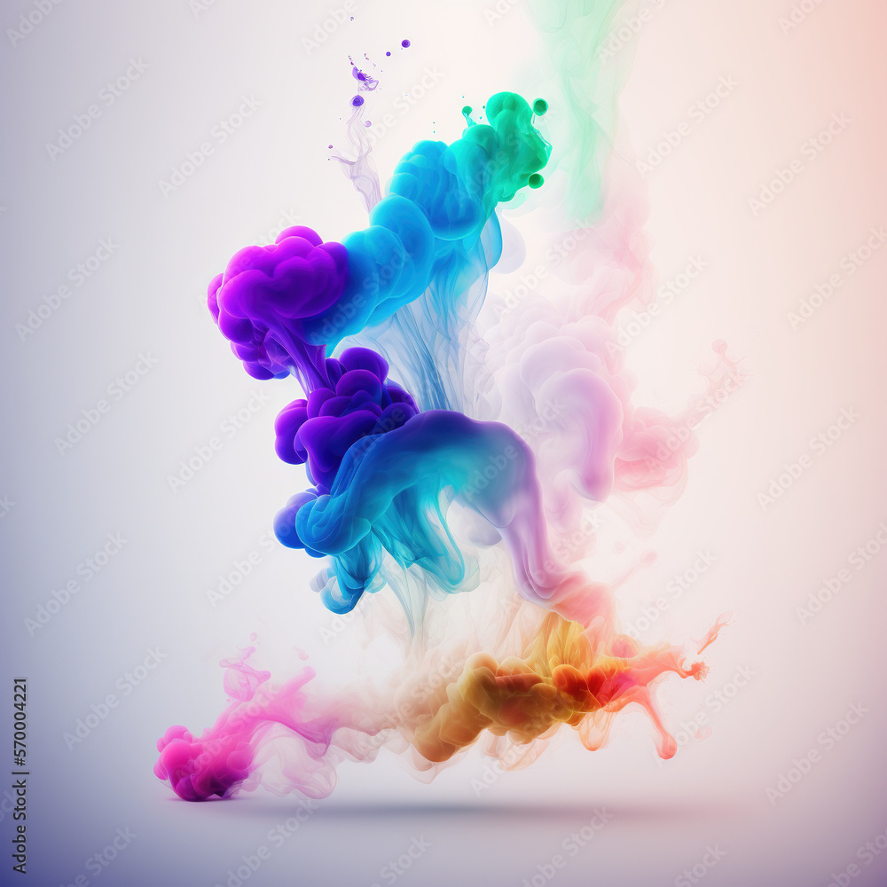 Multicolored smoke colors on a white isolated background. Background of smoke - generated by Generative AI