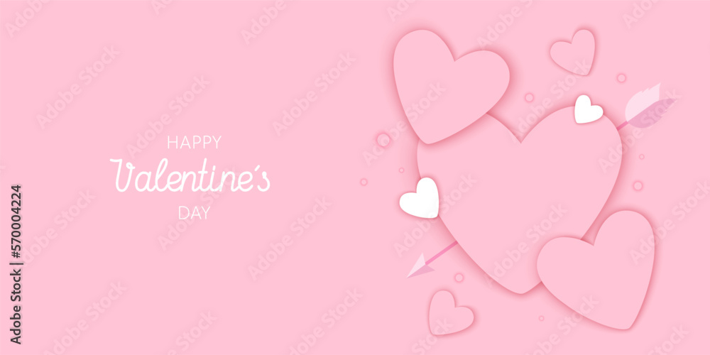 Pink heart with arrow on a pink background. Happy Valentine's Day pink banner. EPS 10.