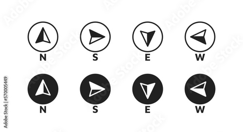 Compass icon set with north, west, south, east direction. Vector EPS 10