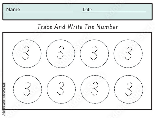 The practice of writing numbers 3. Tracking worksheet number three learn to count and write.