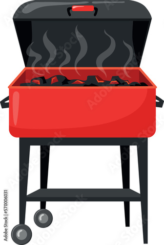 Burning grill cartoon icon. Summer hot barbecue