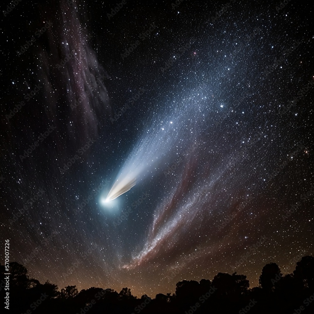 comet flying by in the night sky