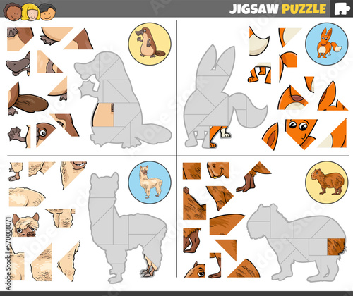 jigsaw puzzle games set with cartoon animals