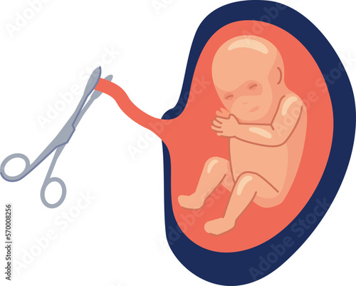 Cutting umblical cord. Baby birth cartoon icon