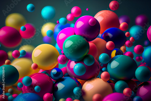 Abstract multi-colored spheres. Modern background design. Bubble trendy template. Generative AI.