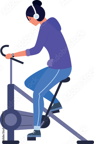 Woman cycling. Gym cardio workout. Training person