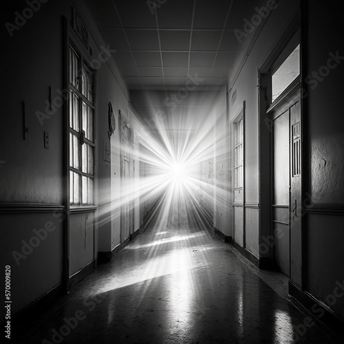 Rays of light in the hospital corridor, generative ai © WS Studio 1985