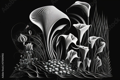 Spring Flowers Black and White Line Art Aesthetic Design
