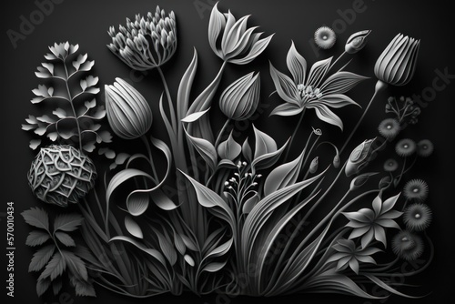 Wallpaper Mural Spring Flowers Black and White Line Art Aesthetic Design Torontodigital.ca