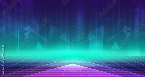 Digital technology metaverse neon blue green background, cyber information, abstract speed connect communication, innovation future meta tech, internet network connection, Ai big data, illustration 3d