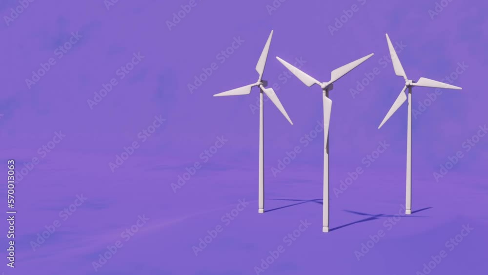 Windmills on bright background. Green energy generator. Loop 3d animation Windmills on bright background. Green energy generator. Loop 3d animation