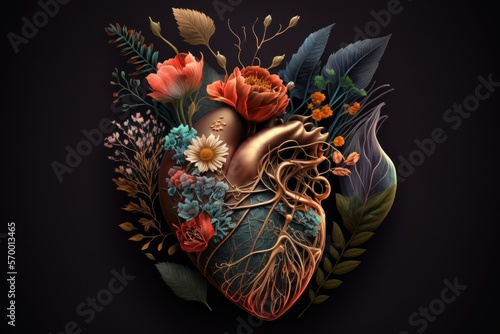 Human heart with flowers, love compet, generative by AI