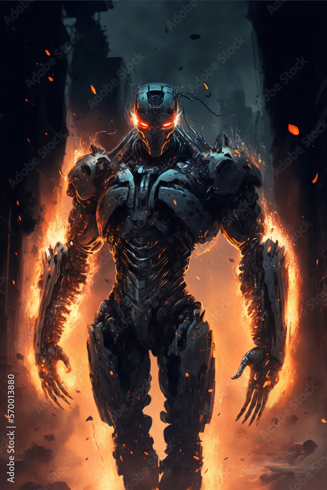 Fototapeta premium Robot Villain Gaming/Movie Character generative ai illustration