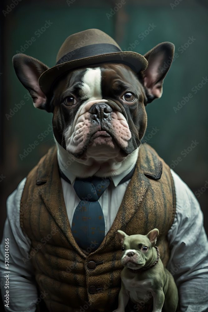 Dog with a stylish outfit dressed up like a gentleman
