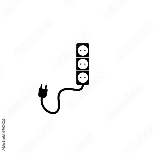 Electric extension cord and light switch icon isolated on black background.