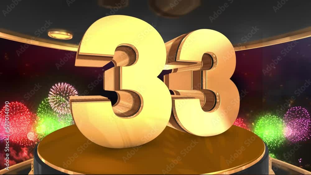 33rd birthday animation in gold with fireworks background, Animated 33 ...