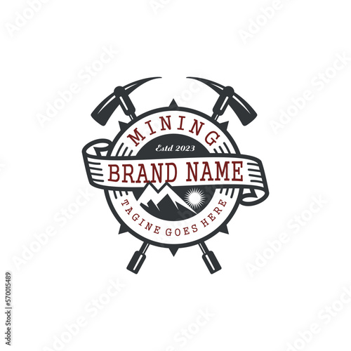 Miner on Mountain illustration logo design.