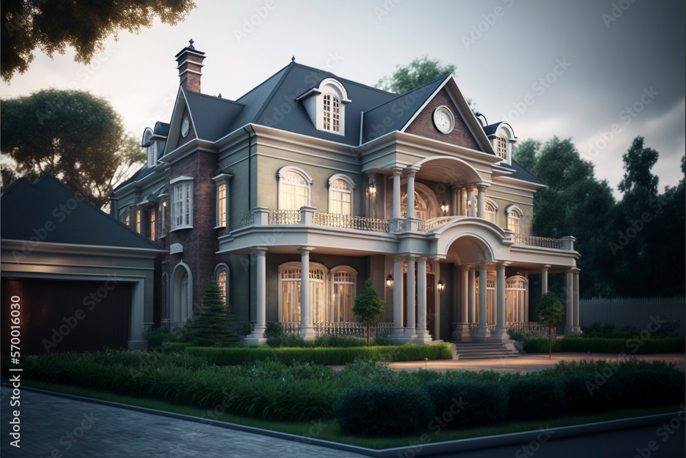 3d beautiful residential house render.Generative AI