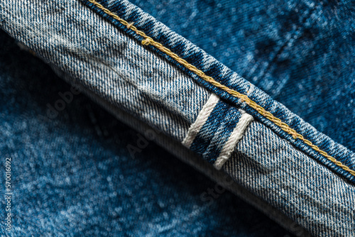 Japanese vintage indigo denim cuff with selvage and chain stitching
 photo