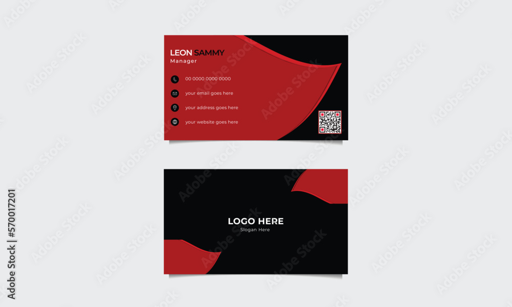 Red and black modern business card template.Vector abstract name card.