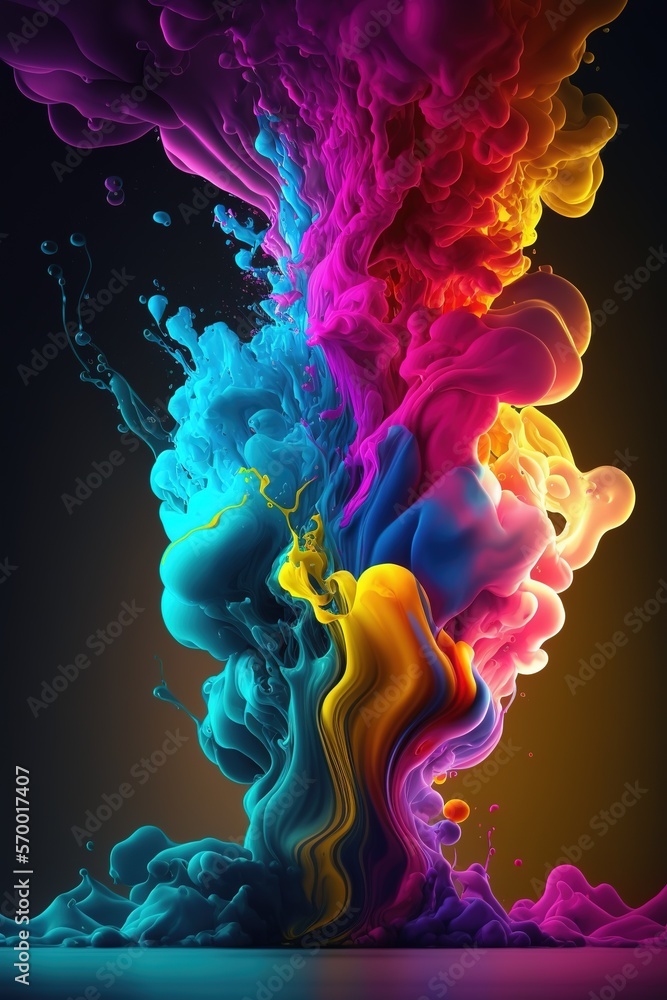 Colorful rainbow paint drops mixing in water. Ink swirling underwater. Generative AI Colorful rainbow paint drops mixing in water. Ink swirling underwater. Generative AI