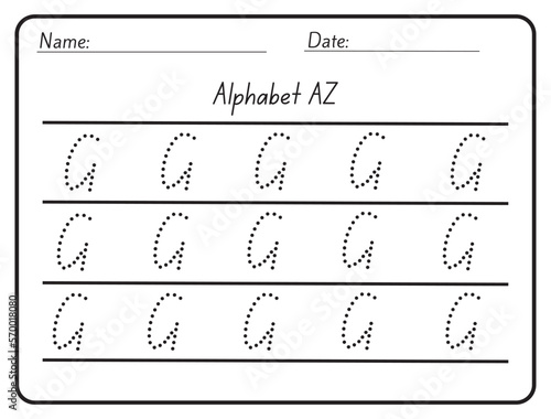 Alphabet tracing practice Letter G. Tracing practice worksheet. Learning alphabet activity page