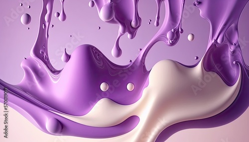 Creamy and thick liquid purple and white splashing on color background. Generative AI