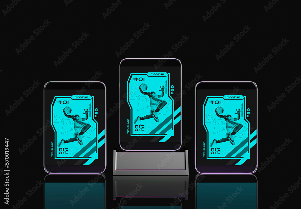 Three NFT Digital Art Frames Mockup Stock Template Adobe Stock