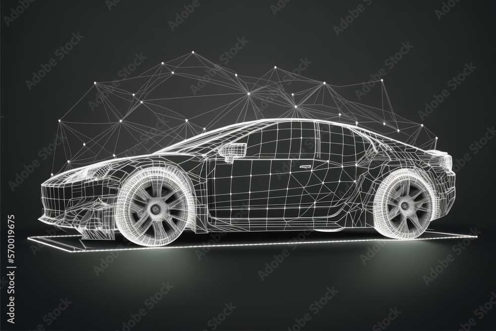 Obraz premium Illustration of electric car in dark background. Generative AI illustration. 