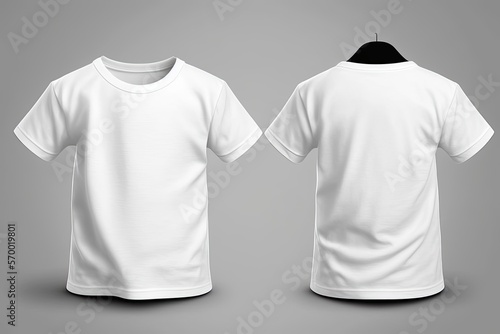 Blank white t-shirt template mock up, front and back t-shirt. Generative AI illustration.
