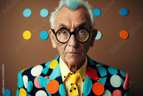 Trendy fashion crazy old people in bright colored elegant clothes created with ai generative tools © Fox Bread