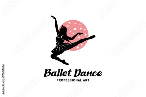 Ballet dance jumping logo design, ballerina woman vector illustration for fitness dance art sport logo