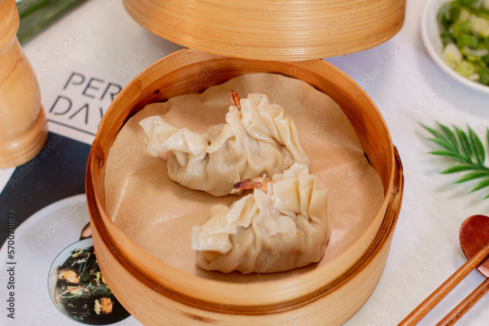 Tangerang Selatan, Indonesia - Feb 5, 2023: Steamed dumplings shrimp in