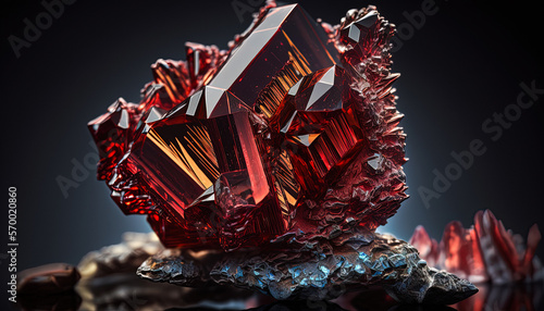 Oddly shaped red mineral. Cinnabar crystal. Close up photography created with Generative AI