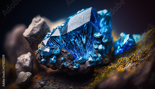 Blue Sapphire crystal. Gem macro photography created with Generative AI
